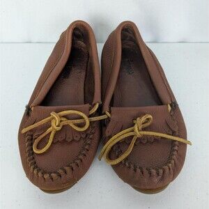 Minnetonka Deerskin Moccasins Kilty Brown Size 6